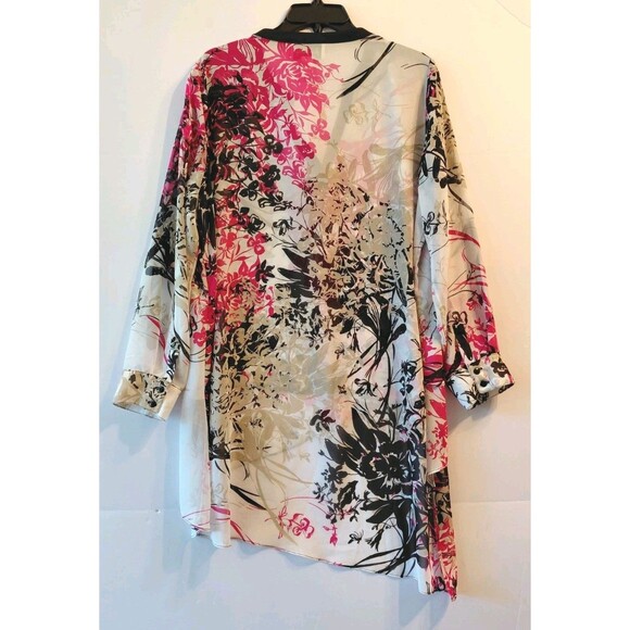 Joseph Ribkoff Size US 12 Artsy Longline Asymmetric Sheer Roll Tab Floral Blouse - Picture 2 of 5